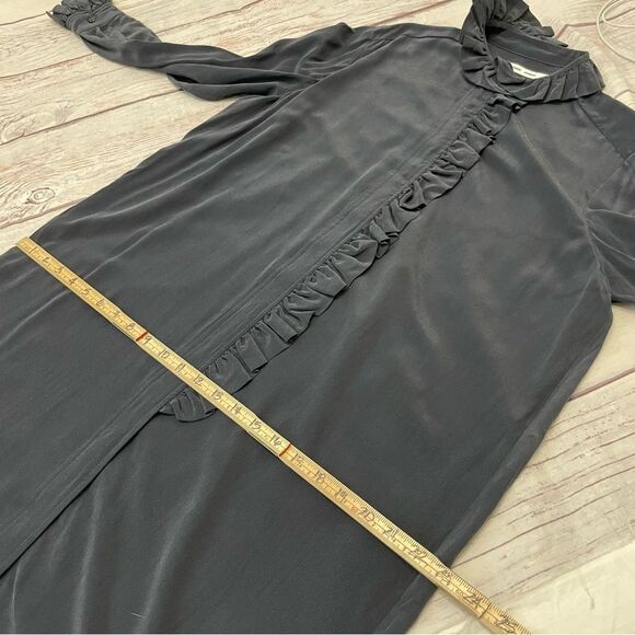 Samsøe Samsøe Jade Shirt Dress Color: Sky Captain 100% Silk Ruffle Midi Size S - Picture 5 of 10